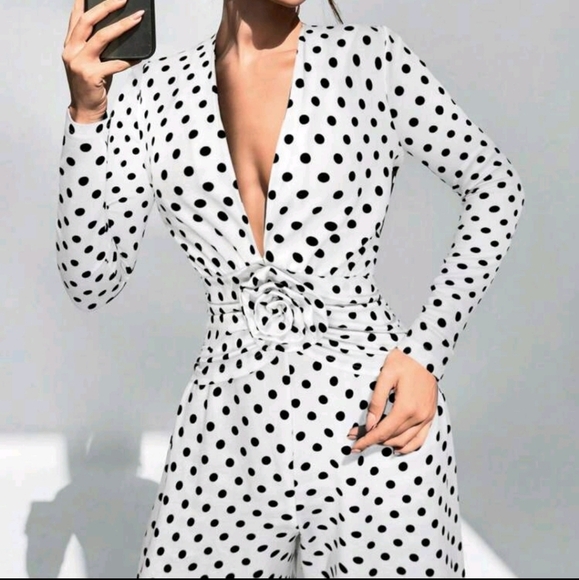 Women Deep V Neck Floral Decor Jumpsuit, Stylish Wide Leg Effect Long Romper - Picture 5 of 5